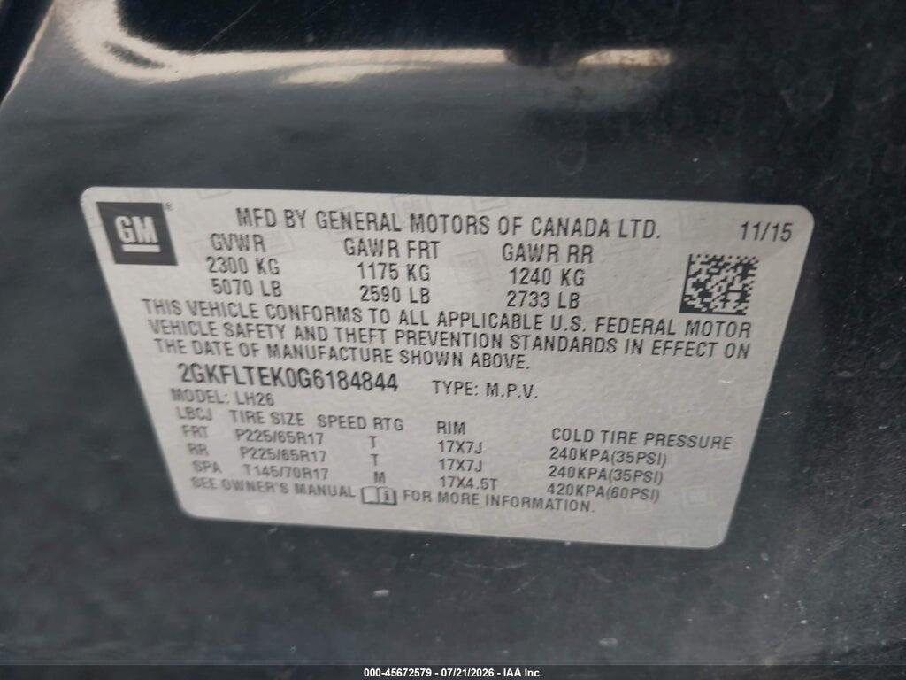 2GKFLTEK0G6184844 2016 GMC TERRAIN photo no. 9