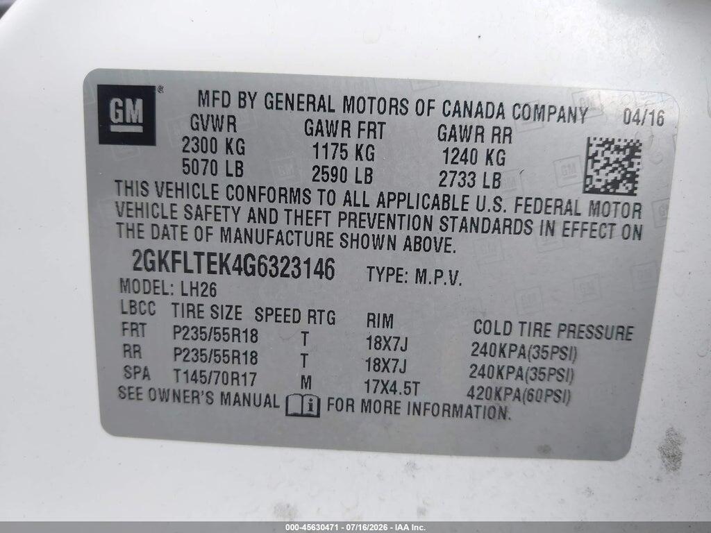 2GKFLTEK4G6323146 2016 GMC TERRAIN photo no. 9