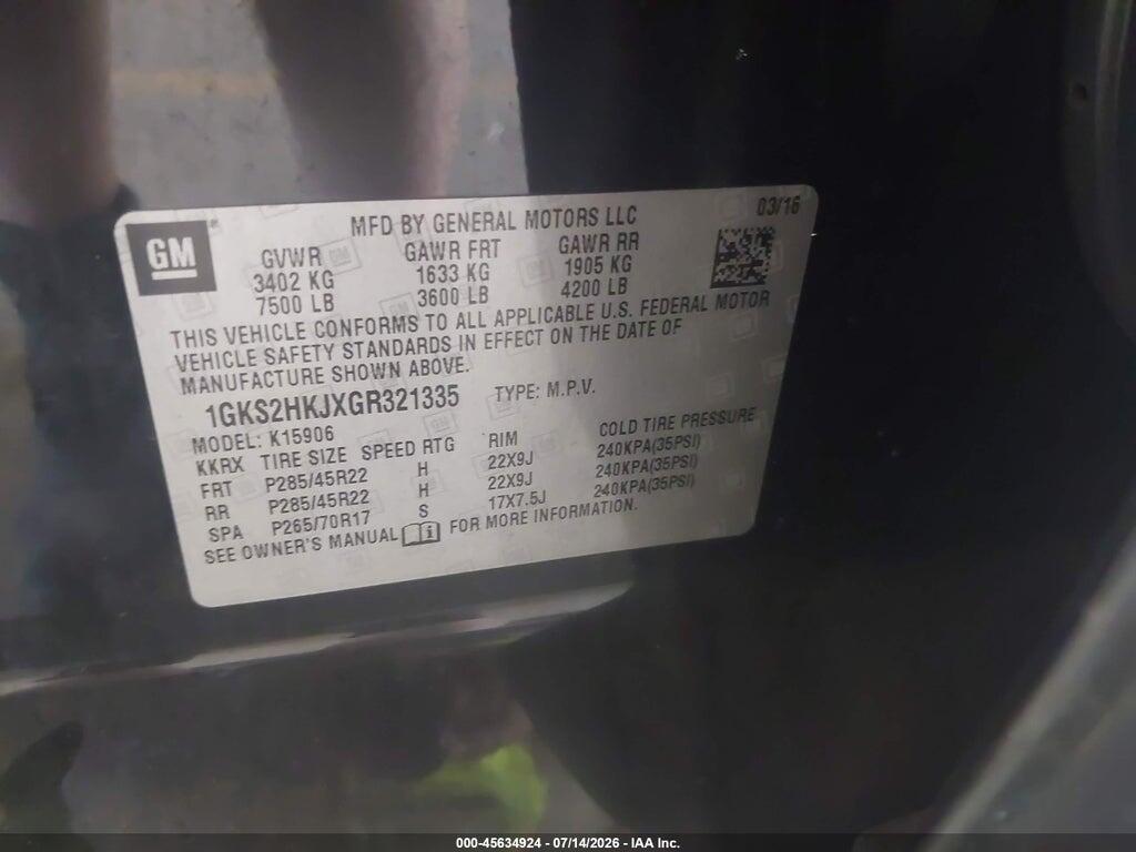 1GKS2HKJXGR321335 2016 GMC YUKON XL photo no. 9
