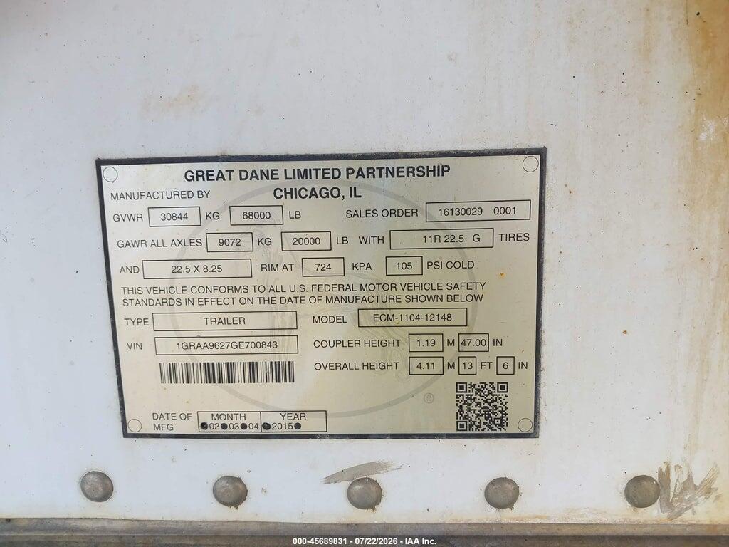 1GRAA9627GE700843 2016 GREAT DANE TRAILERS UNKNOWN photo no. 9