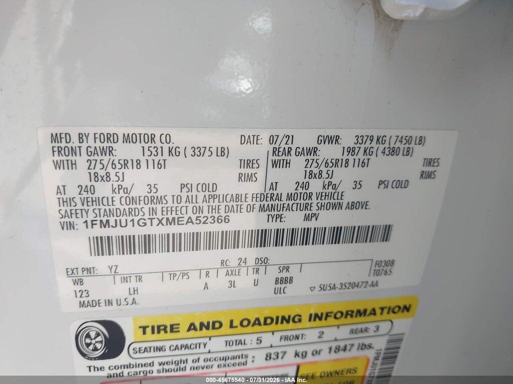 1FMJU1GTXMEA52366 2021 FORD EXPEDITION photo no. 9