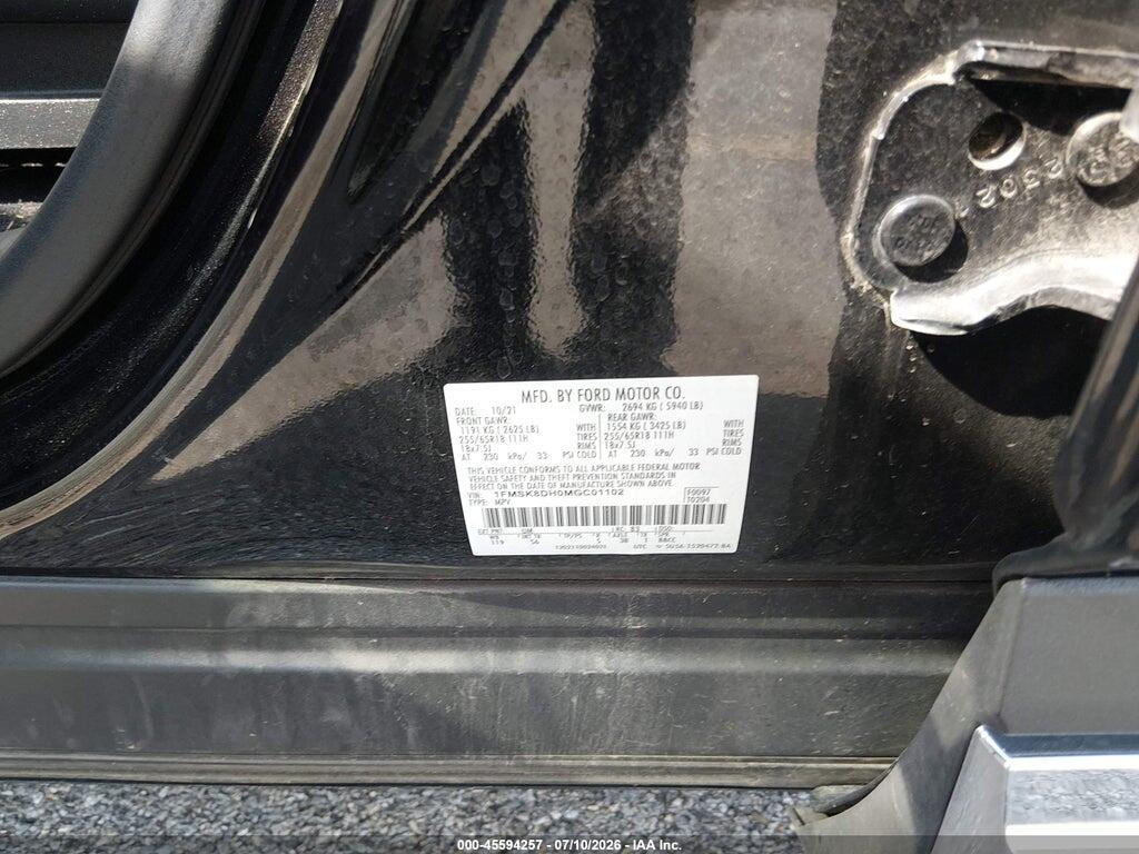 1FMSK8DH0MGC01102 2021 FORD EXPLORER photo no. 9