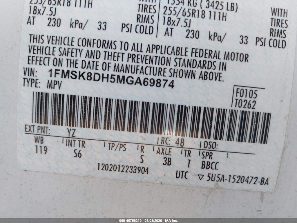 1FMSK8DH5MGA69874 2021 FORD EXPLORER photo no. 9