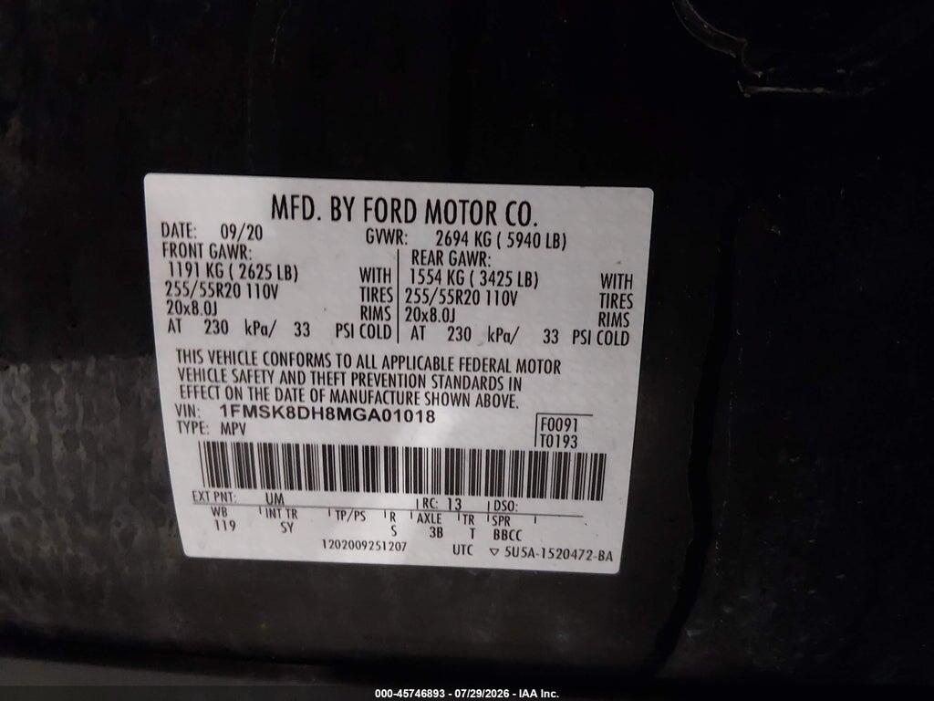 1FMSK8DH8MGA01018 2021 FORD EXPLORER photo no. 9