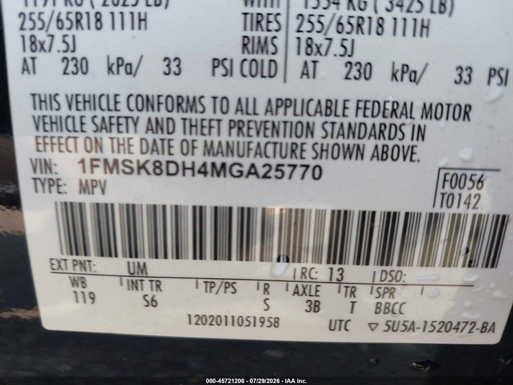 1FMSK8DH4MGA25770 2021 FORD EXPLORER photo no. 9