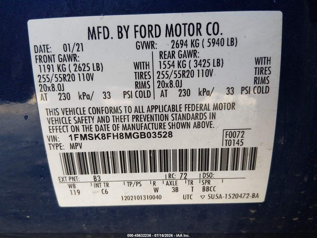 1FMSK8FH8MGB03528 2021 FORD EXPLORER photo no. 9