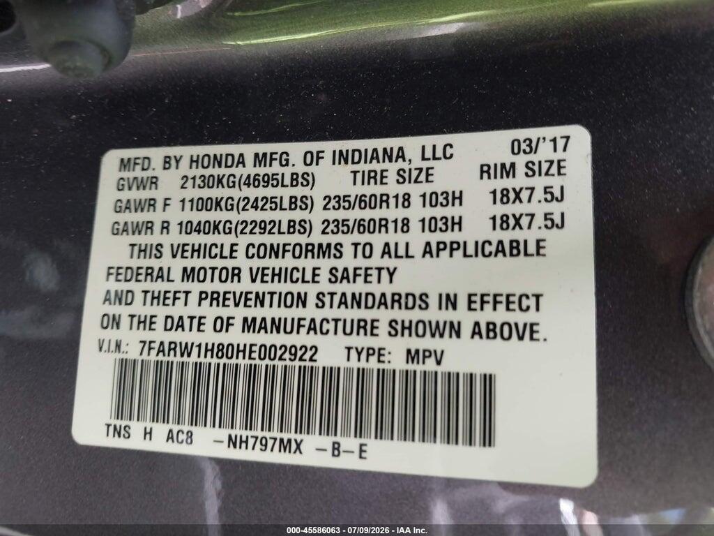 7FARW1H80HE002922 2017 HONDA CR-V photo no. 9