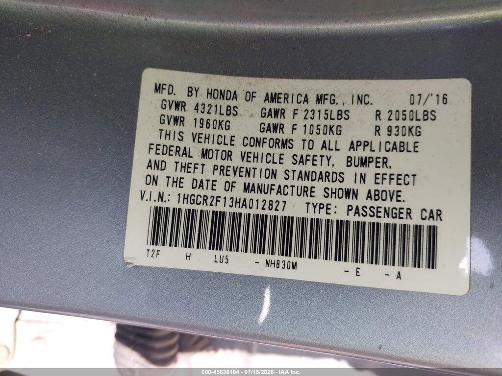 1HGCR2F13HA012827 2017 HONDA ACCORD photo no. 9