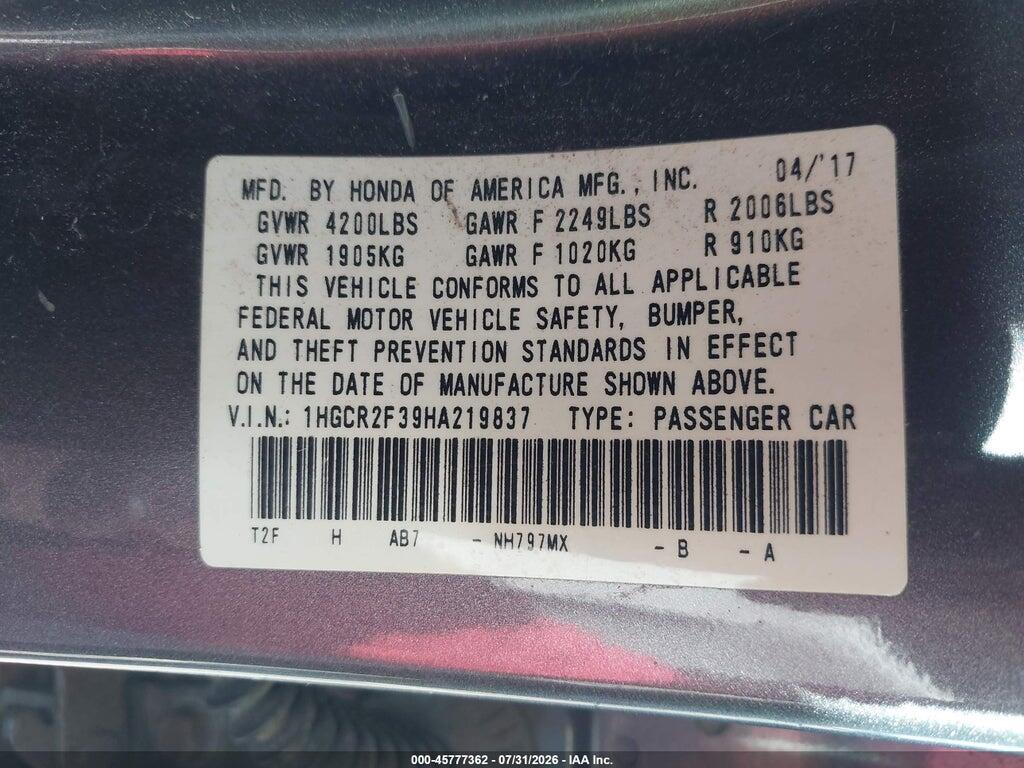 1HGCR2F39HA219837 2017 HONDA ACCORD photo no. 9