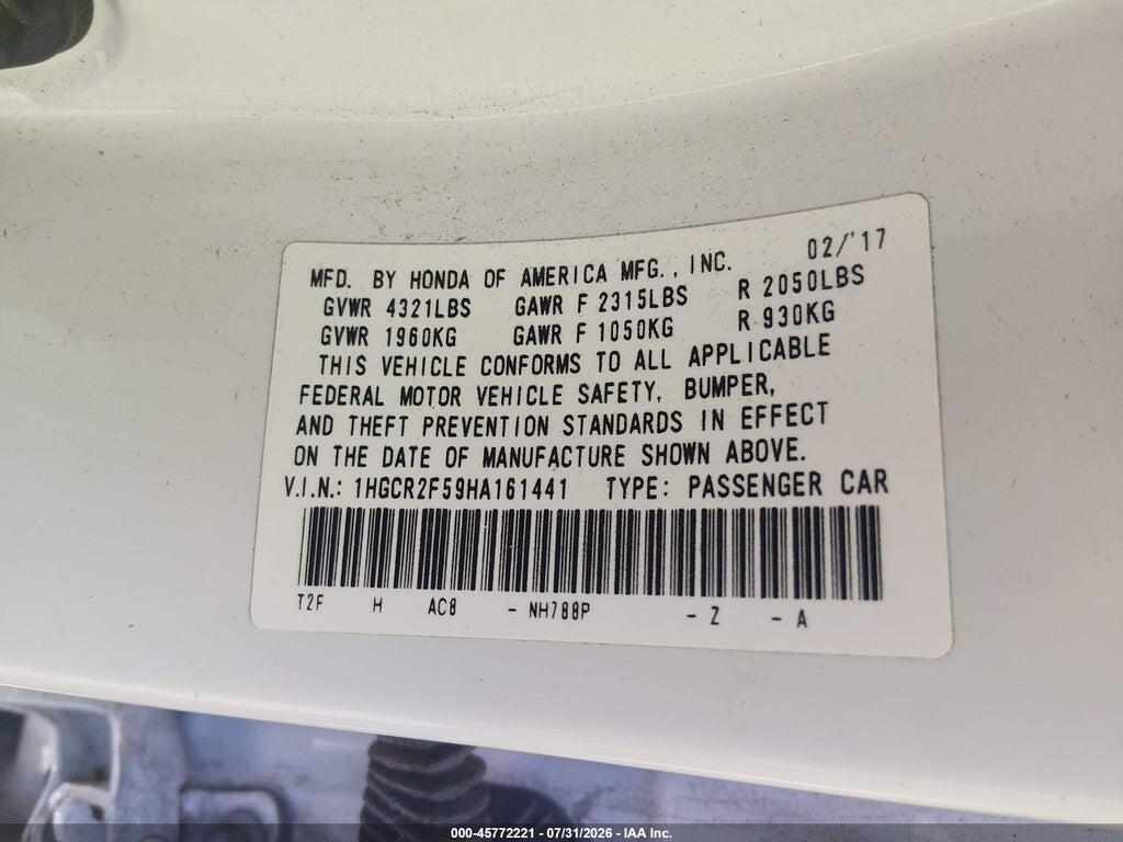1HGCR2F59HA161441 2017 HONDA ACCORD photo no. 9