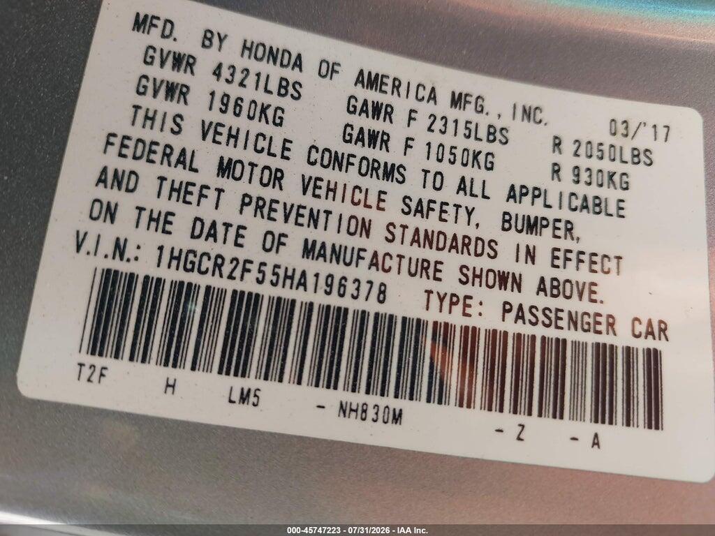 1HGCR2F55HA196378 2017 HONDA ACCORD photo no. 9