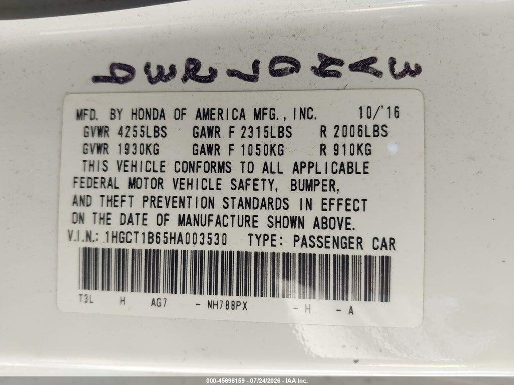 1HGCT1B65HA003530 2017 HONDA ACCORD photo no. 9