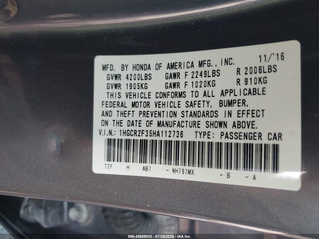 1HGCR2F35HA112736 2017 HONDA ACCORD photo no. 9