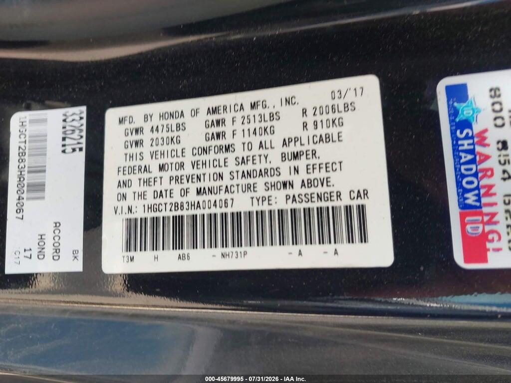 1HGCT2B83HA004067 2017 HONDA ACCORD photo no. 9