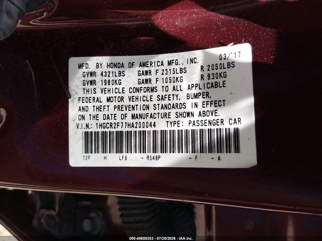 1HGCR2F77HA200044 2017 HONDA ACCORD photo no. 9