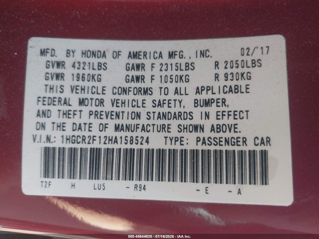 1HGCR2F12HA158524 2017 HONDA ACCORD photo no. 9