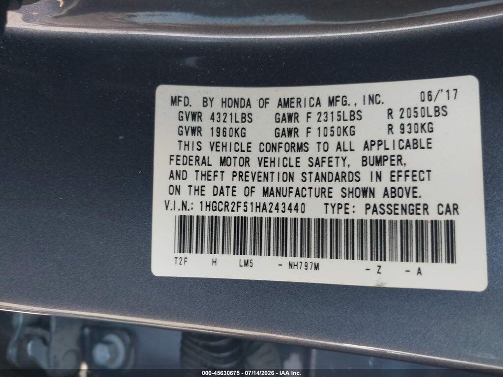 1HGCR2F51HA243440 2017 HONDA ACCORD photo no. 9