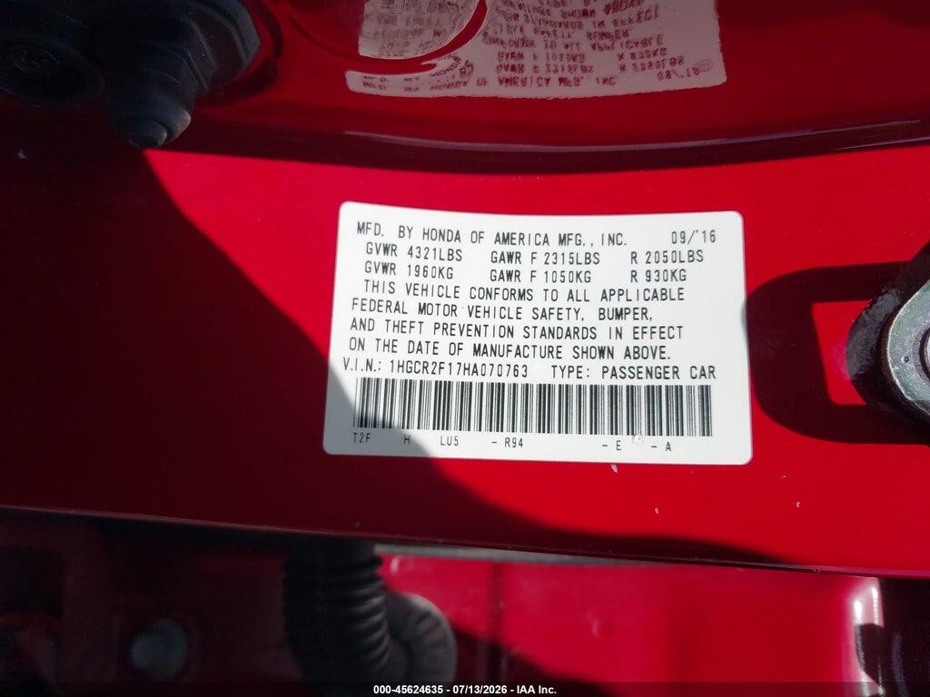 1HGCR2F17HA070763 2017 HONDA ACCORD photo no. 9