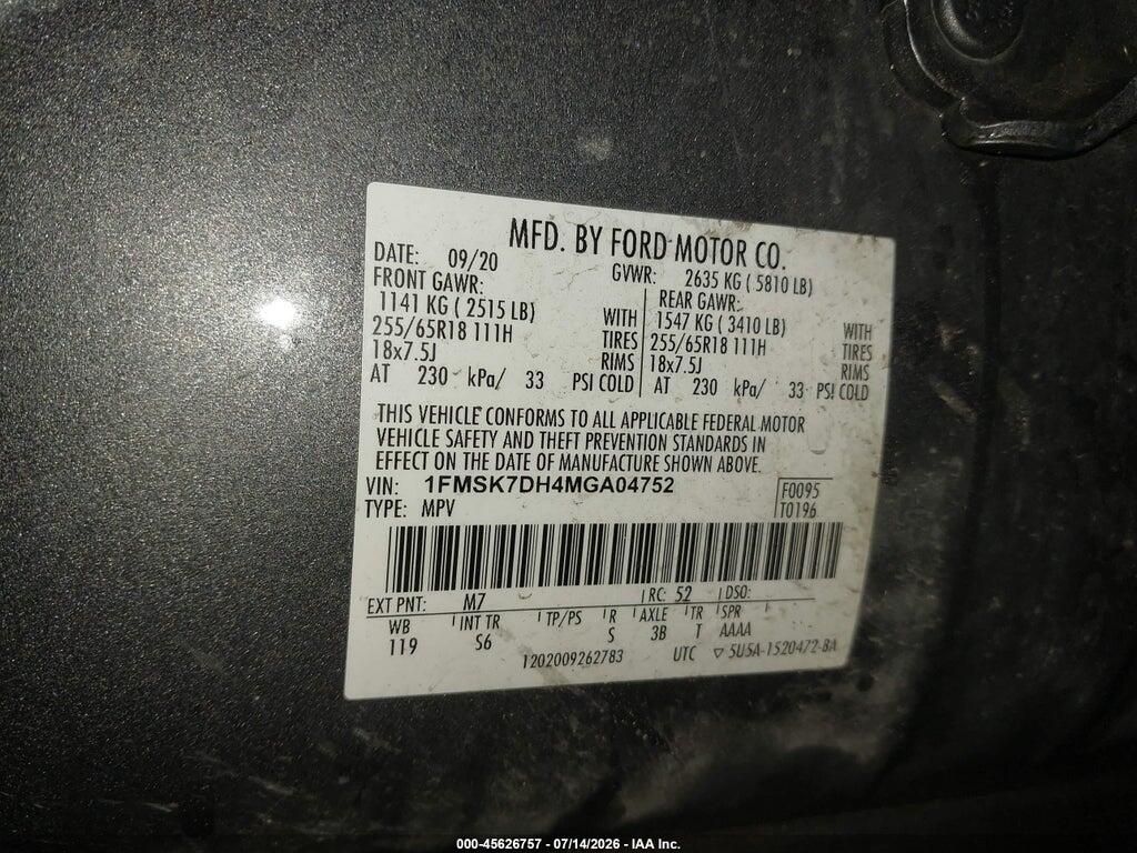 1FMSK7DH4MGA04752 2021 FORD EXPLORER photo no. 9