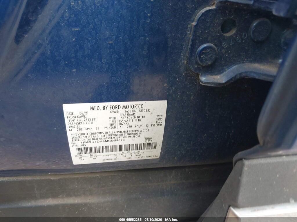 1FMSK7DH4MGB59673 2021 FORD EXPLORER photo no. 9