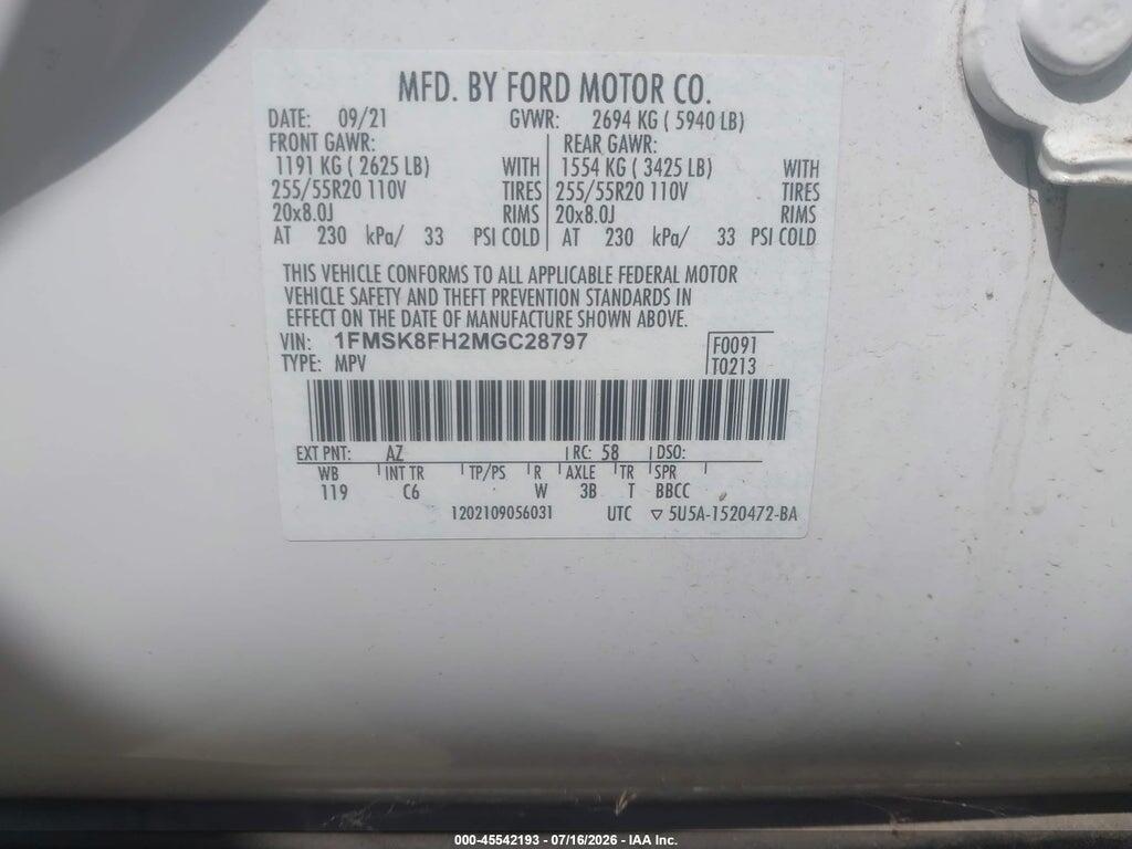1FMSK8FH2MGC28797 2021 FORD EXPLORER photo no. 9
