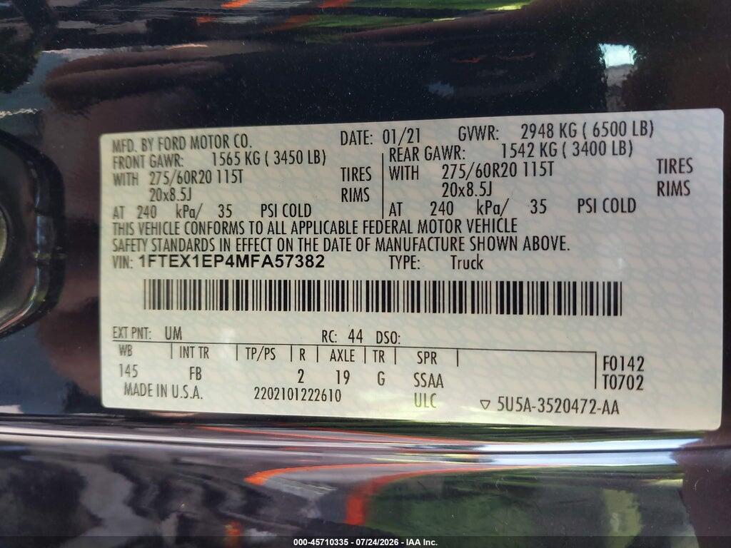1FTEX1EP4MFA57382 2021 FORD F-150 photo no. 9