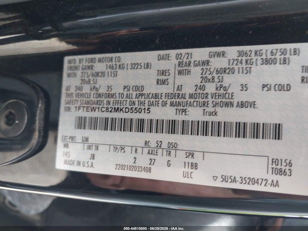1FTEW1C82MKD55015 2021 FORD F-150 photo no. 9