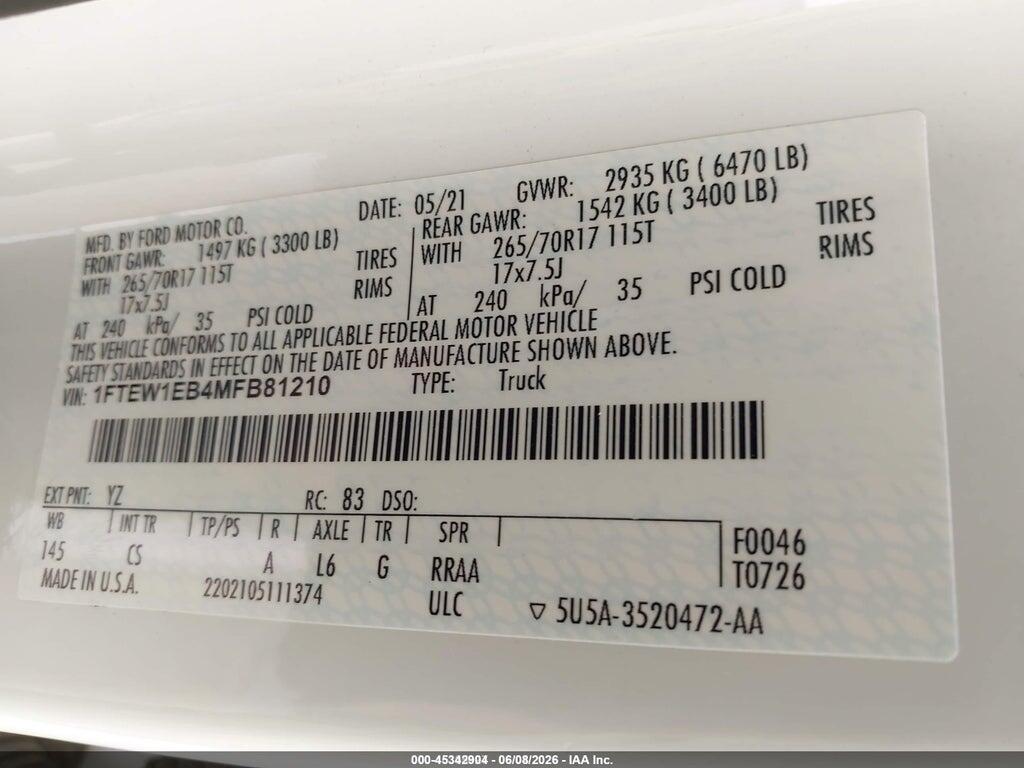 1FTEW1EB4MFB81210 2021 FORD F-150 photo no. 8