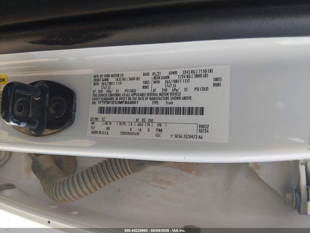 1FTFW1E53MFB64901 2021 FORD F-150 photo no. 9