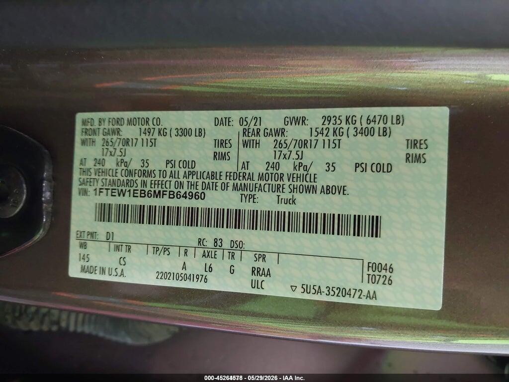 1FTEW1EB6MFB64960 2021 FORD F-150 photo no. 9