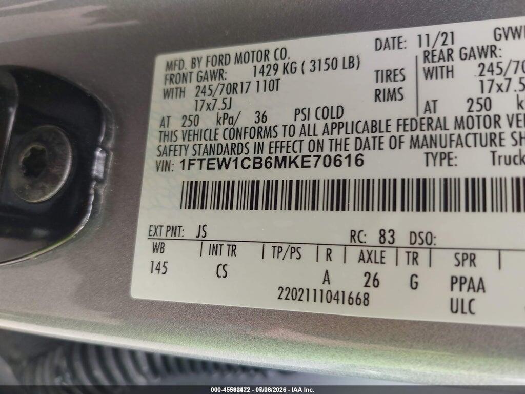 1FTEW1CB6MKE70616 2021 FORD F-150 photo no. 9