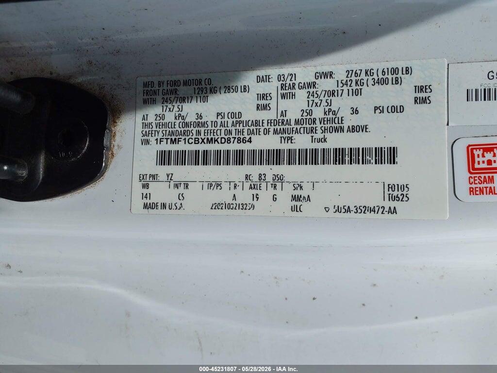 1FTMF1CBXMKD87864 2021 FORD F-150 photo no. 9