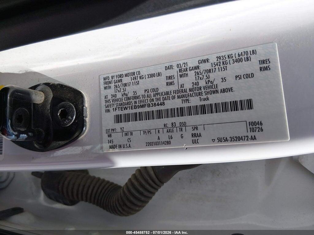 1FTEW1EB9MFB38448 2021 FORD F-150 photo no. 9