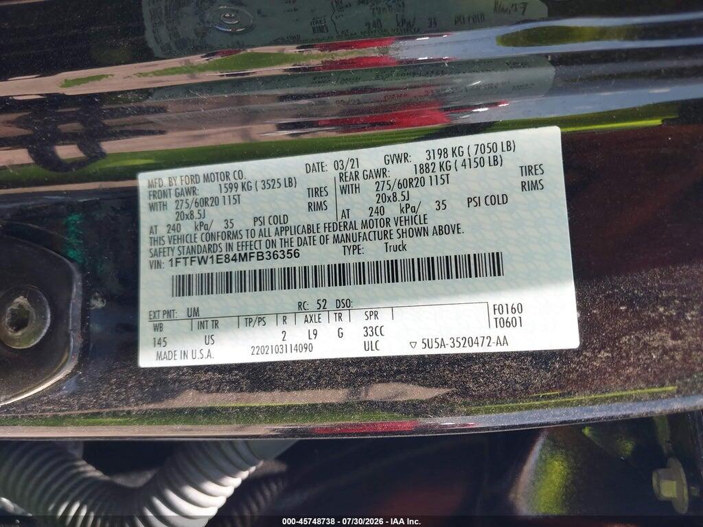 1FTFW1E84MFB36356 2021 FORD F-150 photo no. 9