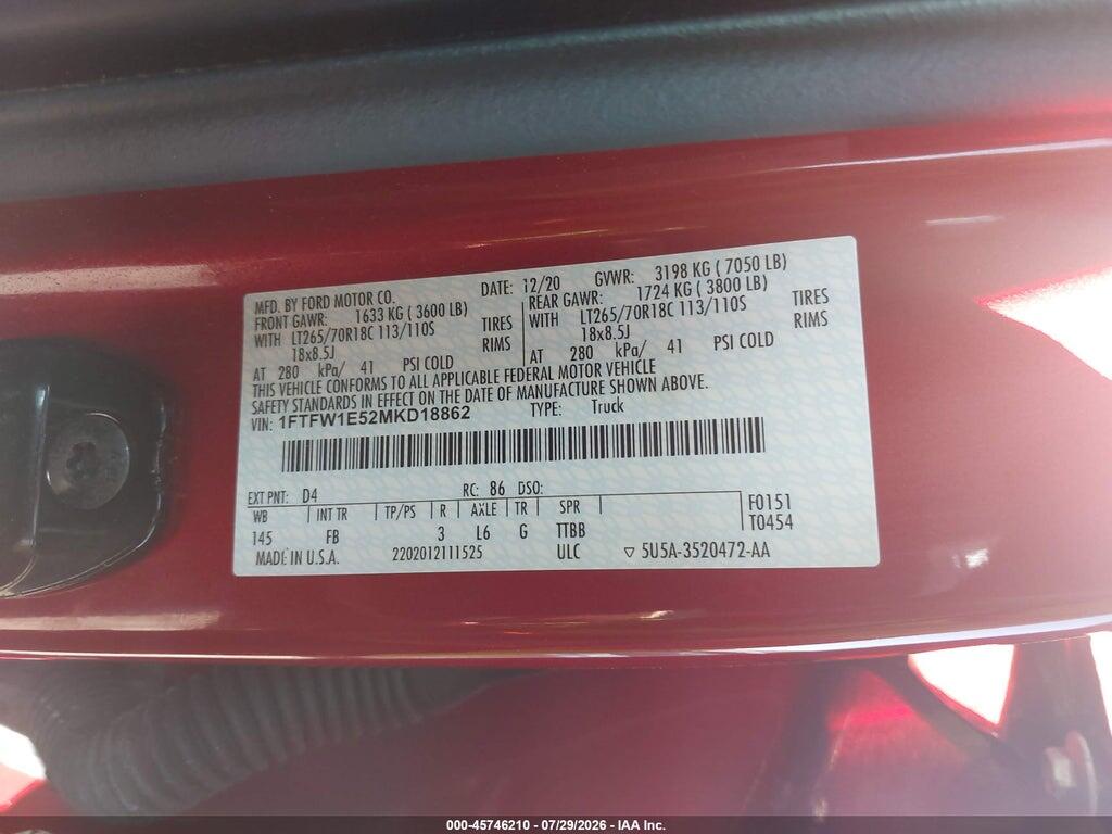 1FTFW1E52MKD18862 2021 FORD F-150 photo no. 9