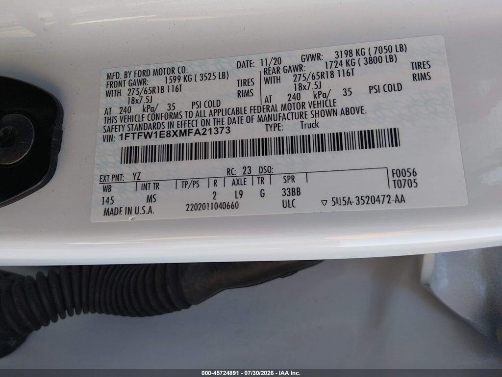 1FTFW1E8XMFA21373 2021 FORD F-150 photo no. 9