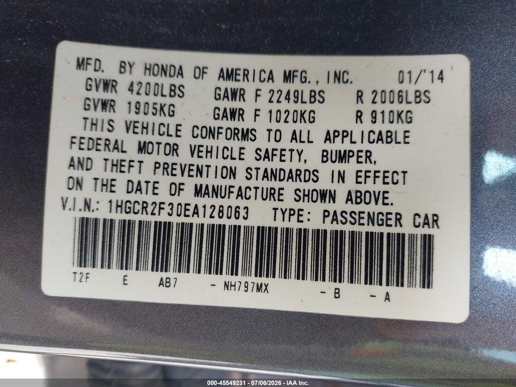 1HGCR2F30EA128063 2014 HONDA ACCORD photo no. 9
