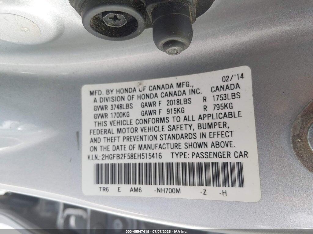 2HGFB2F58EH515416 2014 HONDA CIVIC photo no. 9