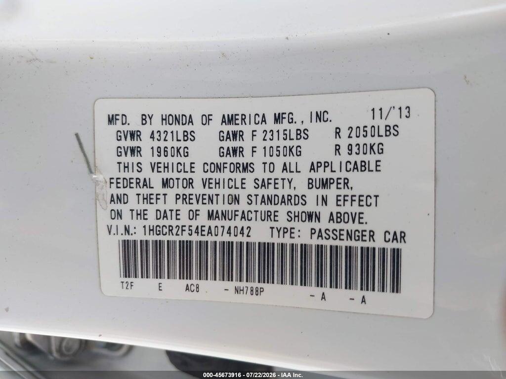 1HGCR2F54EA074042 2014 HONDA ACCORD photo no. 9