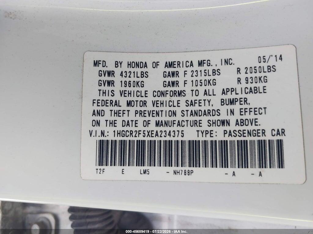 1HGCR2F5XEA234375 2014 HONDA ACCORD photo no. 9