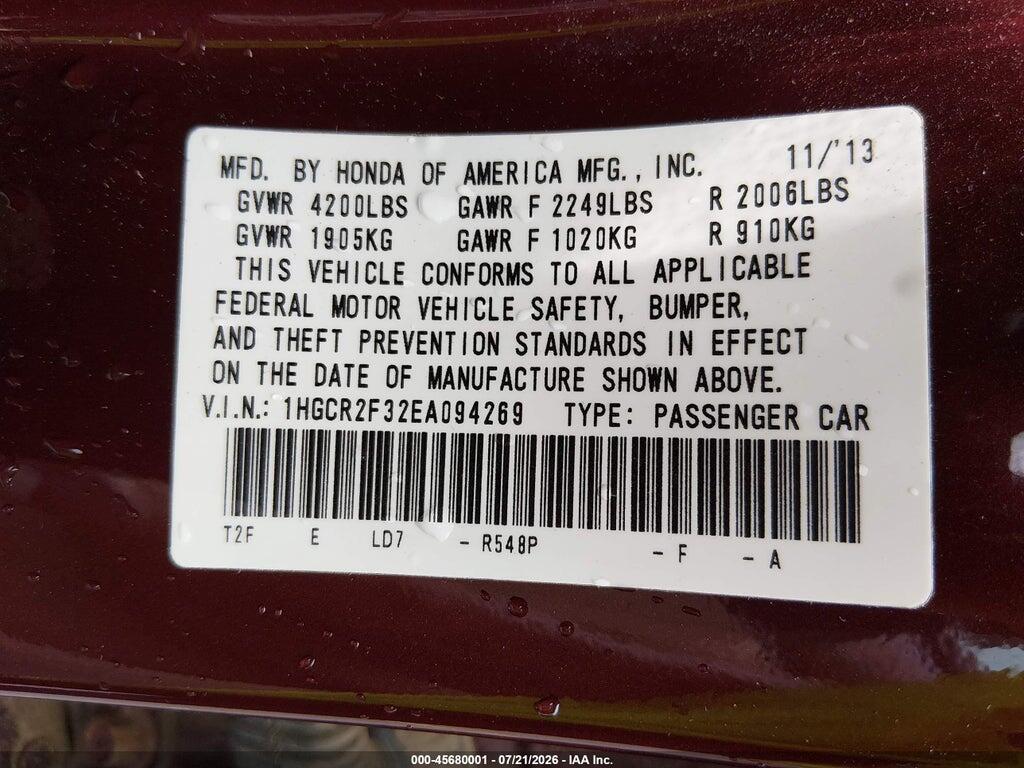 1HGCR2F32EA094269 2014 HONDA ACCORD photo no. 9