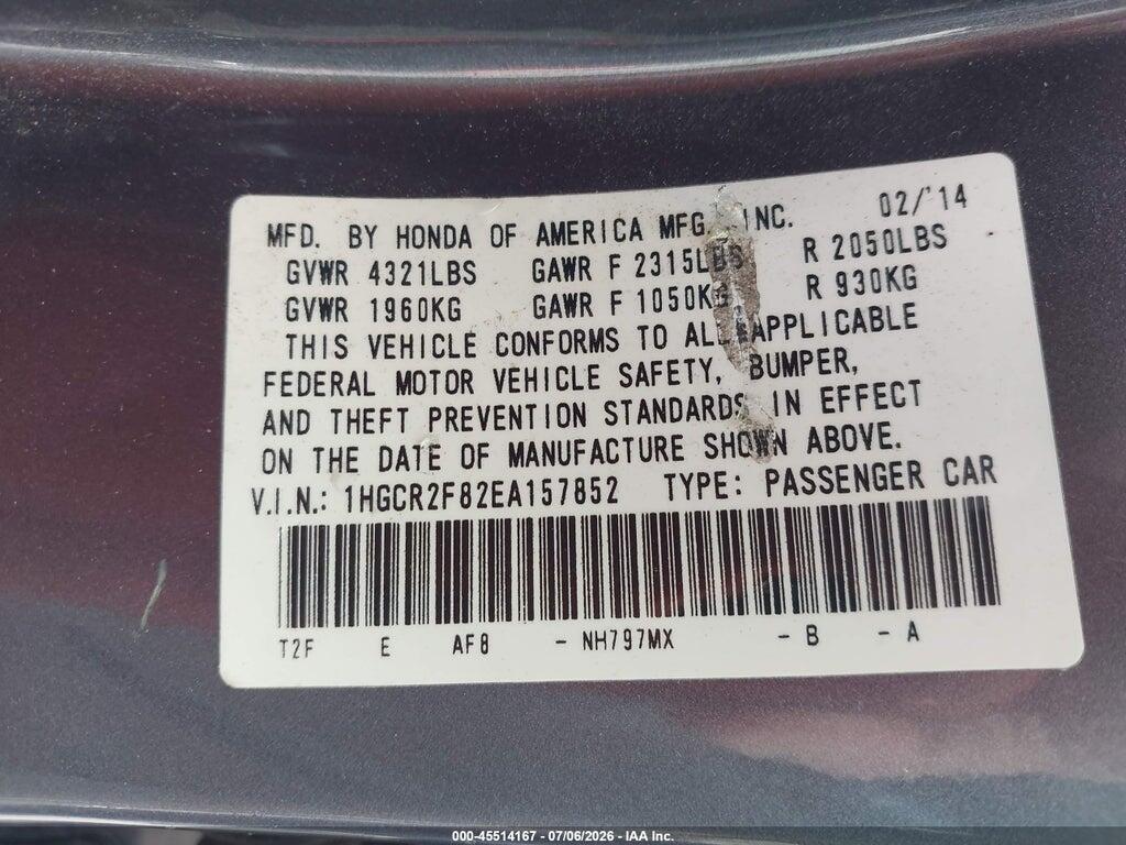 1HGCR2F82EA157852 2014 HONDA ACCORD photo no. 9
