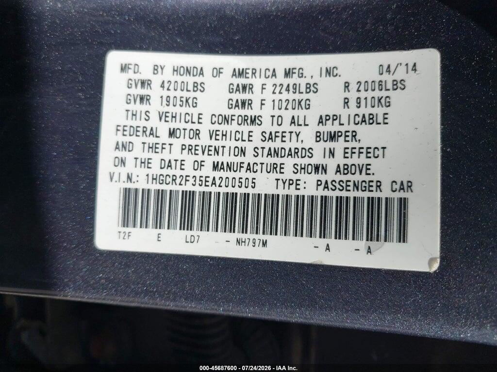 1HGCR2F35EA200505 2014 HONDA ACCORD photo no. 9