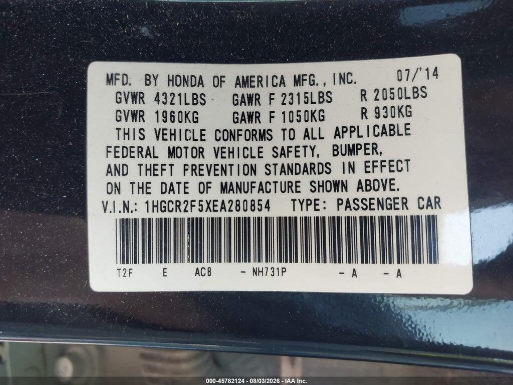 1HGCR2F5XEA280854 2014 HONDA ACCORD photo no. 9