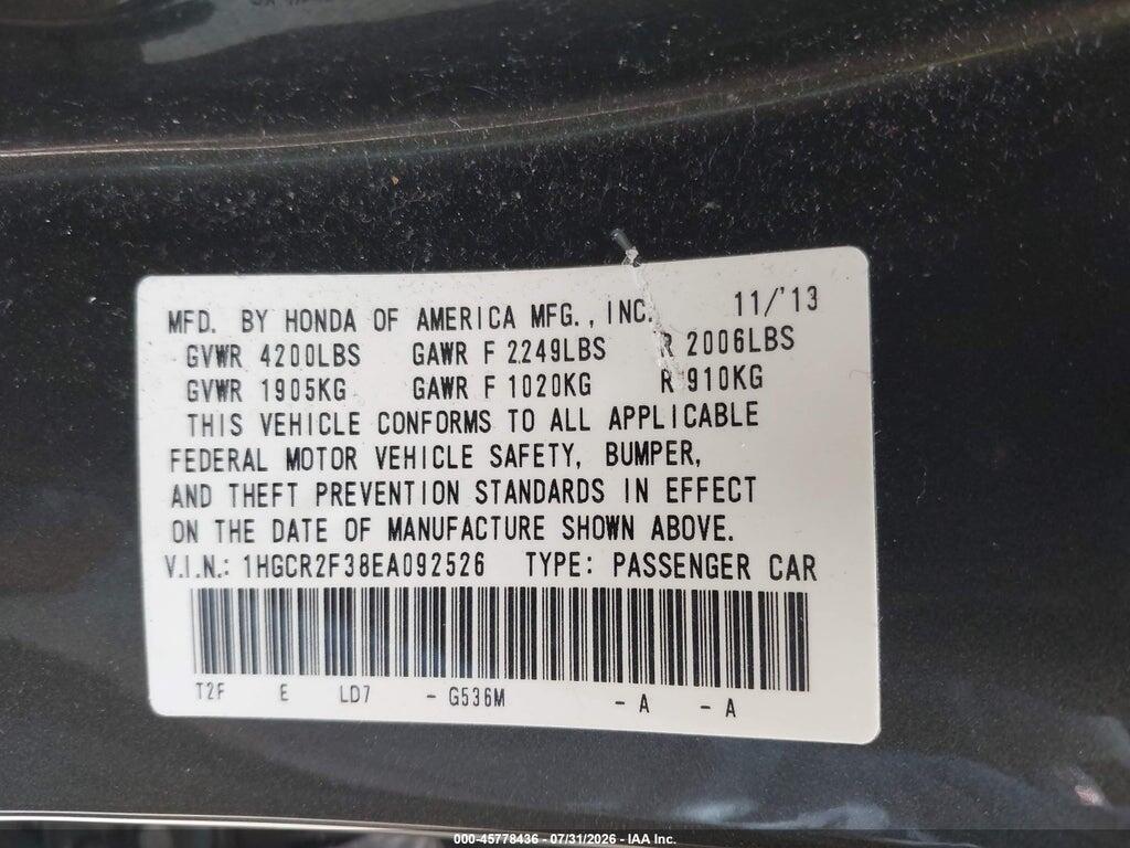 1HGCR2F38EA092526 2014 HONDA ACCORD photo no. 9