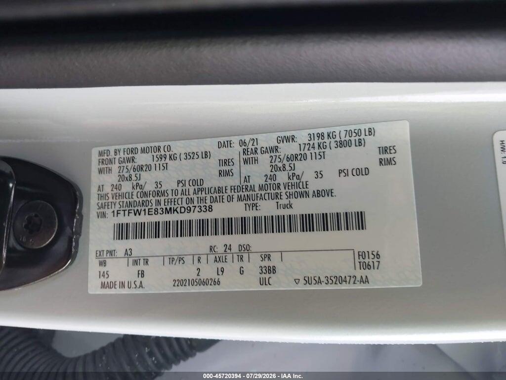 1FTFW1E83MKD97338 2021 FORD F-150 photo no. 9