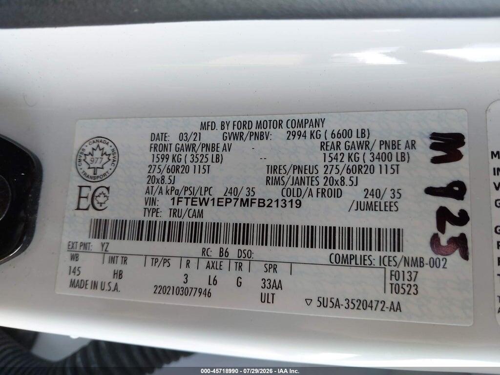 1FTEW1EP7MFB21319 2021 FORD F-150 photo no. 9