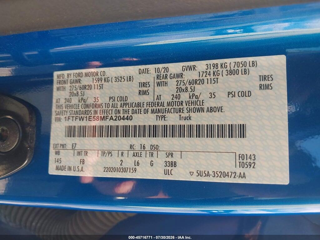 1FTFW1E58MFA20440 2021 FORD F-150 photo no. 9