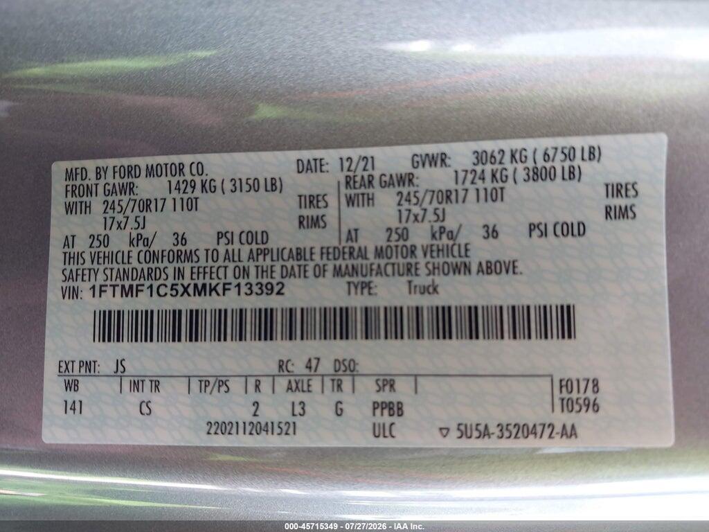 1FTMF1C5XMKF13392 2021 FORD F-150 photo no. 9
