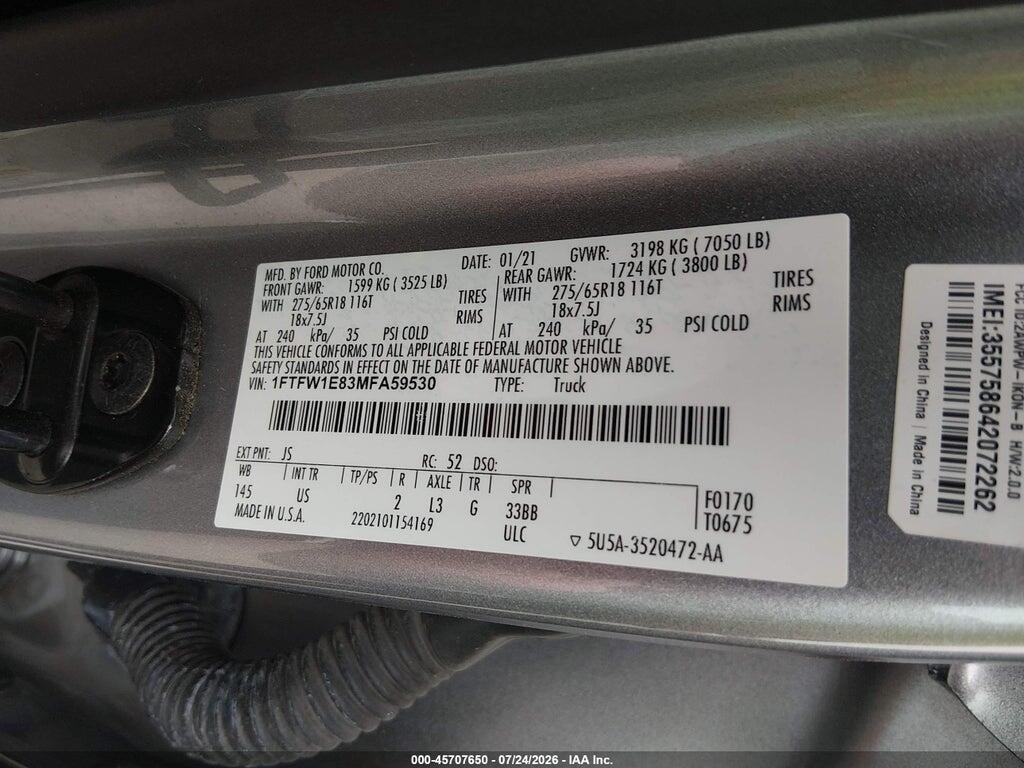 1FTFW1E83MFA59530 2021 FORD F-150 photo no. 9